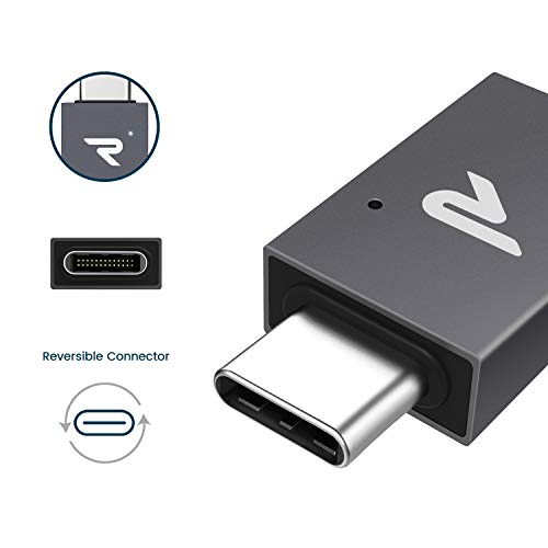 RAMPOW Adaptador USB Tipo C a USB 3.1[OTG] con LED Adaptador USB C -Garantía de por Vida- Compatible para MacBook Pro 2016/2017, Huawei, Samsung, ChromeBook Pixel y más - Gris,2 Unidades