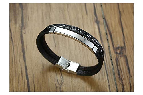 RecontraMago Pulsera Grabada Personalizada para Hombre y Mujer - Grabado en Diamante - Pulseras Personalizables de Acero Inoxidable y Cuero Regalo Nombre (Plateado, 21)