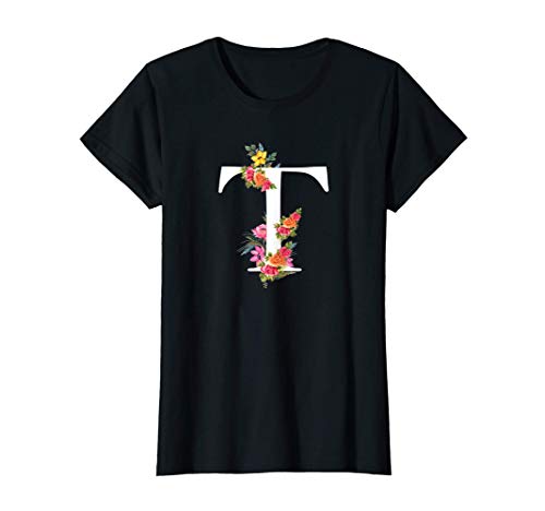 Regalo De Letras Del Abecedario Floral - Nombre Con T Flor Camiseta