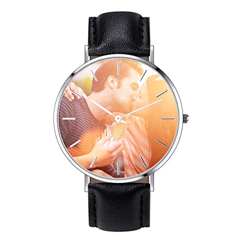 Regalo Madre Reloj Simple Movimiento Análogo del Cuarzo Waterproof Informal Esfera Personalizada de Imagenes Casual Clásico Mensajes Grabados Gratis en Carcasa Reloj Circular Negro