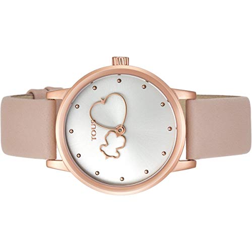 Reloj Tous Bear Time de acero IP rosado con correa de piel nude Ref:800350925