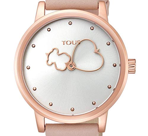 Reloj Tous Bear Time de acero IP rosado con correa de piel nude Ref:800350925