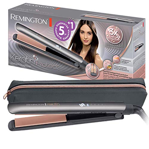 Remington S8598 Keratin Protect - Plancha de Pelo, Cerámica, Digital, Keratina, Sensor de Protección de Calor, Resultados Profesionales, Gris