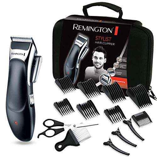 Remington Stylist HC363C - Máquina de Cortar Pelo Profesional, Kit 8 Accesorios y 8 Peines, Recargable, Cuchillas de Cerámica, Negro