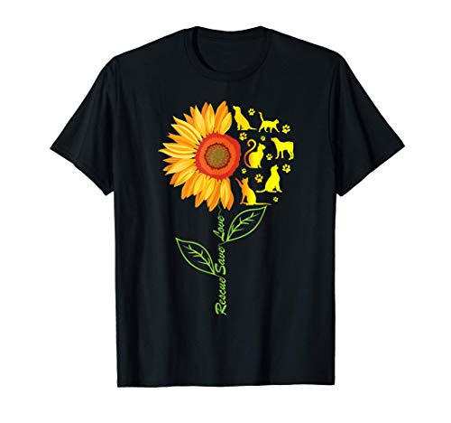 RESCUE SAVE LOVE Pet Animal Shelter Sunflower Gift Volunteer Camiseta