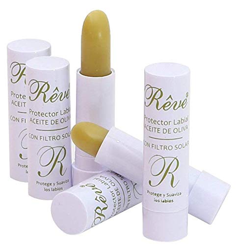  REVE Bálsamo Labial Aceite de Oliva FPS 15 - Stick 4g - (Pack 4 Uds.) Protector Labial Aceite de Oliva - Stick Labial Aceite de Oliva - Cosmética de Calidad sin parabenes - Sol y Nieve