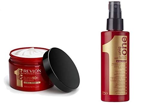 Revlon Professional – Mascarilla Uniq One 300 ml + pulverizador 150 ml, cuidado capilar para cabello seco y castigado, todo en un uno, gama Revlon Professional