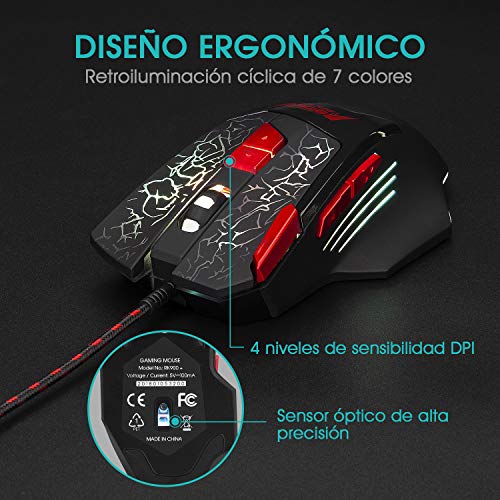 Rii RK900+ Teclado Gaming con sensibilidad mecánica Completo,Combo de Teclado y ratón con Cable,Diseño Gaming Multicolor retroiluminado,Especial para Gamers.