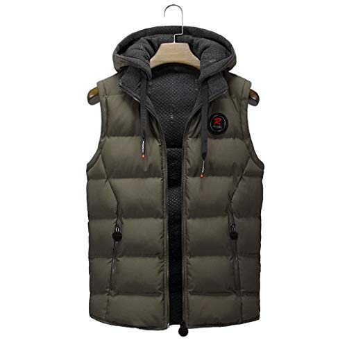 riou Hombre Invierno Cálido Chalecos Calor Cremallera Sin Mangas Chaleco con Capucha De Plumas Chaquetas Acolchado Cazadoras Abrigo Outwear Tops