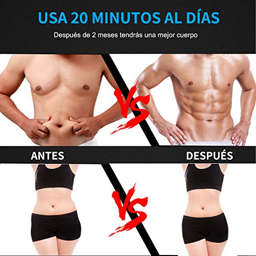 RIRGI Electroestimulador Muscular Abdominales,Electroestimulador Muscular USB Recargable, 6 Modos y 10 Niveles de Intensidad para Abdomen/Cintura/Pierna/Brazo (Incluyendo 14PCS Reemplazo Gel Pad)