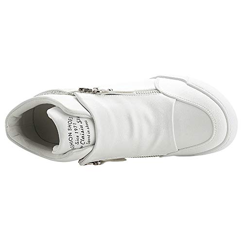 rismart Mujer Cuña Plataforma Botín Elegante Deportivos Zapatillas Zapatos SN15018(Blanco,38 EU)