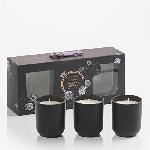 RITZENHOFF Aroma Naturals Noir - Juego de velas (3 unidades, madera de sándalo y jazmín, en caja de regalo)