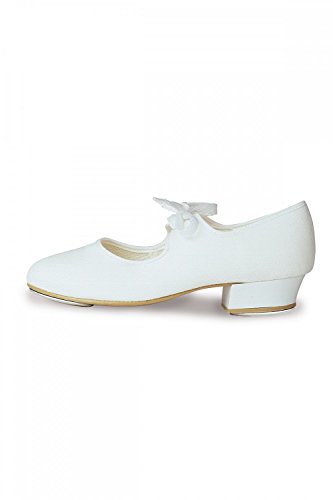 Roch Valley LHC - Zapatos de claqué de tela (tacón bajo), blanco, 2 UK / 34 EU