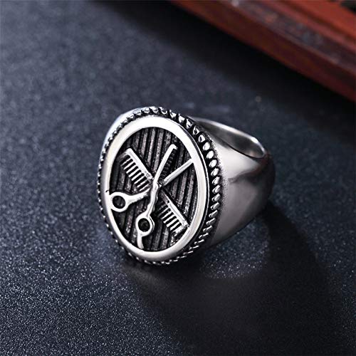 ROMQUEEN Anillo Acero Quirurgico Anillos Hombre Rock Anillo de Peine de Tijera,Plata,La Talla de 17