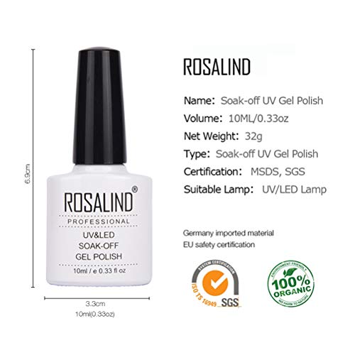 ROSALIND Base y Top Coat Semipermentes, Esmaltes Semipermanentes de Uñas en Gel UV LED Gel Soak Off 10ML