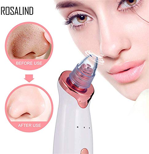 ROSALIND Limpiador de Poros, Extractor de Puntos Negros Limpiador Facial Blackhead Remover Eliminador Puntos Negros con USB Carga Portáti, 5 Cabezales y 3 Modos para Espinillas y Acné