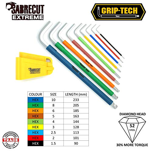 SabreCut SCTGK1 - Juego de llaves hexagonales (18 piezas, mango suave, hexagonal, diamante hexagonal (Hex Plus) y Torx con codificación de color, tamaños 1,5 mm a 10 mm, T10-T50