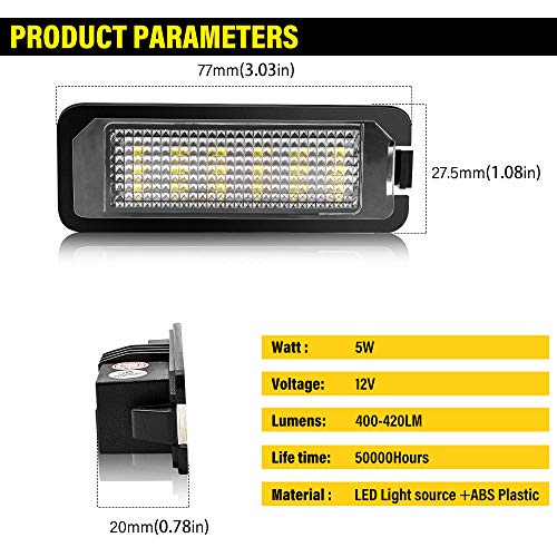 Safego Luz de matrícula LED para Coche Lámpara Número Placa Luces 2835 SMD con Canbus No error 6000K Xenón Blanco para Volks-wagen GOLF 5/6/7 Lupo Passat Scirocco Polo etc, 2 Piezas, 1 año de Garantía