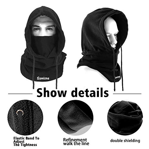 Samione Pasamontañas, Balaclava Capucha Unisex Multifunción Máscara Protector Sombrero para Invierno Ciclismo Moto Deporte Esquí al Aire Libre Cara Completa Sombrero, Negro