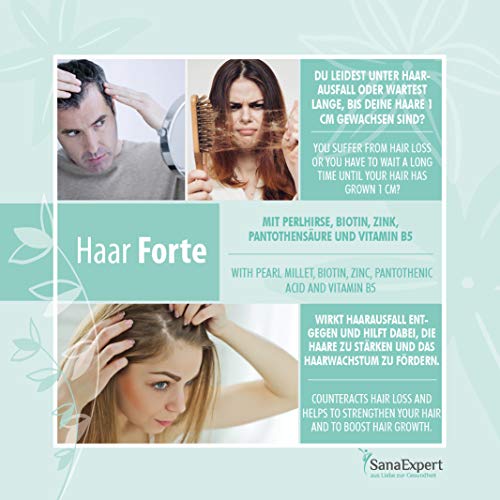 SanaExpert Haar Forte, Suplemento Capilar para el Crecimiento y Fortalecimiento del Pelo con Biotina, Zinc y Mijo de Perla, 120 Cápsulas Pack de 3 unidades(3)