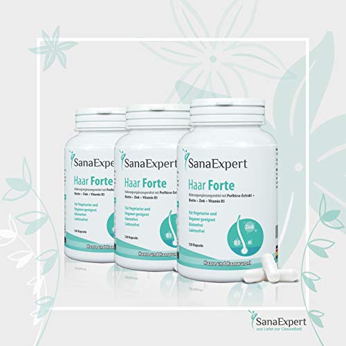 SanaExpert Haar Forte, Suplemento Capilar para el Crecimiento y Fortalecimiento del Pelo con Biotina, Zinc y Mijo de Perla, 120 Cápsulas Pack de 3 unidades(3)