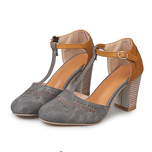 Sandalias para Mujer riou Zapatos de Tacón Medio Mujeres Cabeza Redonda tacón Alto Primavera Verano Casual Sneaker Sandalias de Vestir Chanclas Negro Gris Azul 35-43