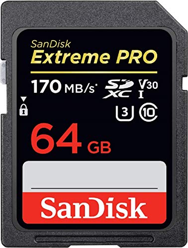 SanDisk Extreme PRO - Tarjeta de Memoria SDXC de 64 GB, 4k, hasta 170 MB/s, Class 10, U3 y V30