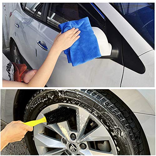 SaponinTree 7 Piezas Kit de Limpieza para Coche, Kit de Herramientas de Lavado de Coche, Esponja de Chenilla, Cepillo de Llantas, Rascador de Agua, Paño de Limpieza de Automóviles