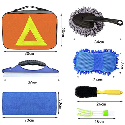 SaponinTree 7 Piezas Kit de Limpieza para Coche, Kit de Herramientas de Lavado de Coche, Esponja de Chenilla, Cepillo de Llantas, Rascador de Agua, Paño de Limpieza de Automóviles