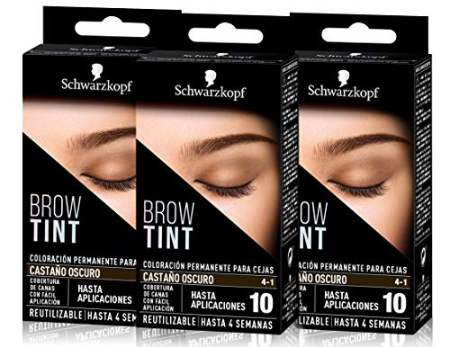 Schwarzkopf Brow Tint - Tinte De Cejas Castaño Oscuro Tono 4.1 (Pack de 3)