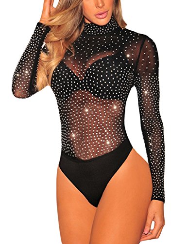 SEBOWEL Body Mujer Sexy Lenceria Fiesta Transparente Manga Larga Corta Bodysuit