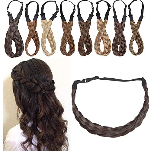 SEGO Diadema Trenza Elástica Mujer Pelo Sintético Se Ve Natural [Castaño Oscuro] Extensiones de Cabello Accesorios Braid Hair Headband (M-2.5cm)