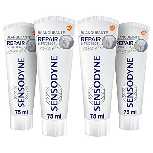 Sensodyne Repair & Protect Blanqueante - Pasta de Dientes que Alivia la Sensibilidad Dental y Ayuda a Eliminar las Manchas - Pack de 4 x 75 ml