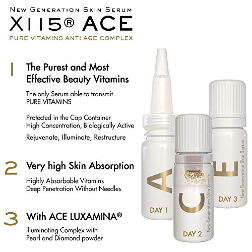 SERUM FACIAL | X115® ACE | Vitaminas Puras | Serum VITAMINA C + Serum RETINOL - Vitamina A + Serum VITAMINA E | Antiarrugas, Antimanchas, Illuminante | 5+5+5 Viales