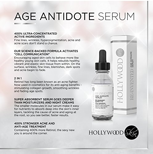 Serum Retinol 2.5% -4 veces más FUERTE que tratamientos antiedad y para acné regulares. Con 11% de Ácido Hialurónico y 20% de Vitamina C, mayor concentración. 30ml (1 Bottle)