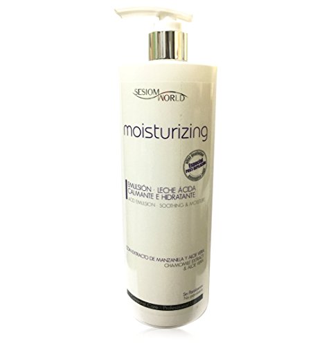 sesioMWorld Emulsión Leche Ácida Calmante Moisturizing Manzanilla y Aloe Vera sin Parabenos, 1000 ml 1 Unidad 1120 g