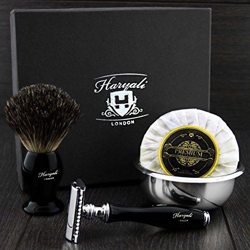 Set Regalo para Hombre Cuchilla Afeitadora Segura de 2 Hojas y Cepillo de Pelo de Tejón