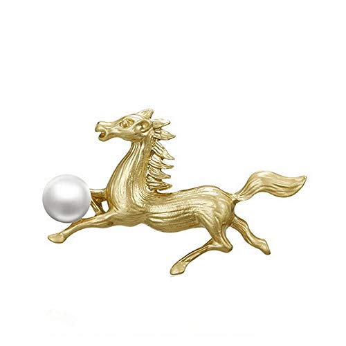 SHANGZHIQIN Broche de Solapa con Insignia de Solapa, aleación con Forma de Caballo con Incrustaciones de Perlas Artificiales, muñeco de Nieve Dorado Árbol de Navidad