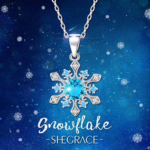 SHEGRACE Collar de Plata de Ley 925 con un Colgante de Flores de Nieve con un circón AAA Azul