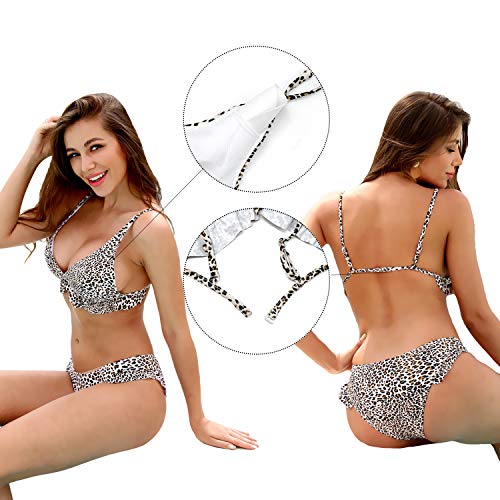 SHEKINI Mujer Bikini Sexy Traje de Baño de Dos Piezas Cintura Baja Pantalones de Baño Encaje (S, Leopardo)