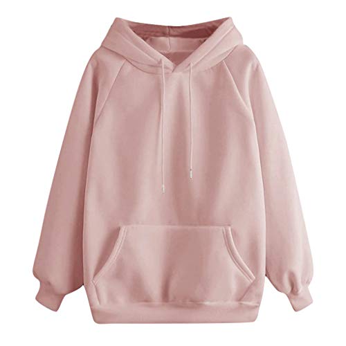 SHOBDW Liquidación Venta Moda para Mujer Sudadera con Capucha Pullover Blusa con Bolsillo Sólido Flojo 2019 Otoño Invierno Manga Larga para Mujer Tops (M, Rosa)