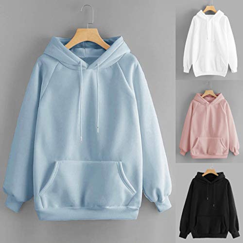 SHOBDW Liquidación Venta Moda para Mujer Sudadera con Capucha Pullover Blusa con Bolsillo Sólido Flojo 2019 Otoño Invierno Manga Larga para Mujer Tops (M, Rosa)