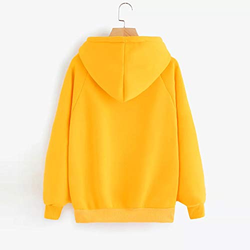 SHOBDW LiquidacióN Venta Moda para Mujer Sudadera con Capucha Pullover Blusa con Bolsillo SóLido Flojo OtoñO Invierno Manga Larga para Mujer Tops(Amarillo,M)