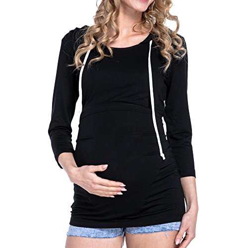 SHOBDW LiquidacióN Ventas Mujeres Ropa Premamá Tops De EnfermeríA De Maternidad OtoñO Invierno Tops De Manga Larga Ropa para Embarazadas Blusa con Capucha(Negro,S)