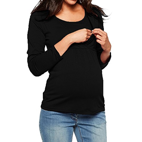 SHOBDW LiquidacióN Ventas Ropa Premamá Mujeres Soft Ropa De Maternidad Tops De EnfermeríA OtoñO Invierno Tops De Manga Larga Ropa para Embarazadas Blusa(Negro,S)