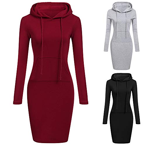 SHOBDW Mujer Liquidación Venta Sudadera con Capucha para de Color sólido Casual Fit Recta Invierno Manga Larga Tops Abrigos Chaqueta Sexy Vestidos Delgados(Rojo,L)