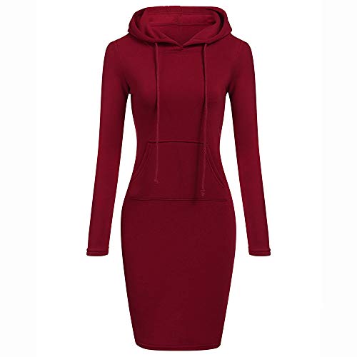 SHOBDW Mujer Liquidación Venta Sudadera con Capucha para de Color sólido Casual Fit Recta Invierno Manga Larga Tops Abrigos Chaqueta Sexy Vestidos Delgados(Rojo,L)