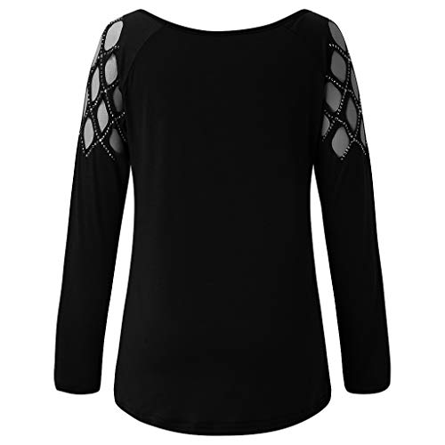 SHOBDW Mujeres Camisetas de Manga Larga Tallas Grandes Cuello en V sólido Camisa de Manga Larga Moda Casual Primavera Otoño Blusa Blusas Sueltas Diseño Cruzado Delantero Camiseta(Negro,XXL)