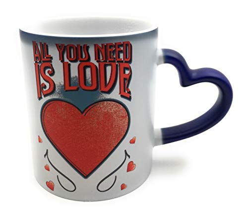 ShopINess Taza Mágica de cerámica con asa en Forma de corazón All You Need is Love