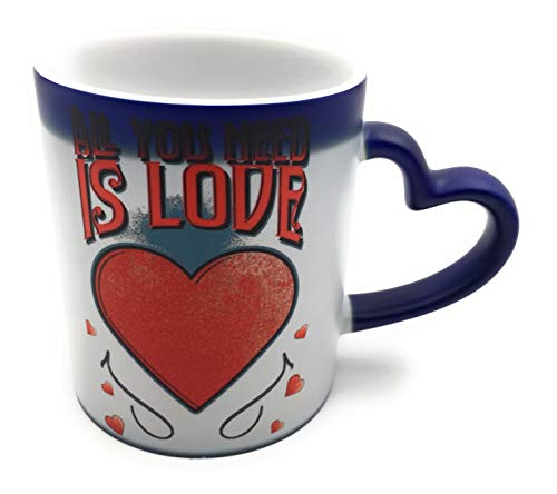 ShopINess Taza Mágica de cerámica con asa en Forma de corazón All You Need is Love